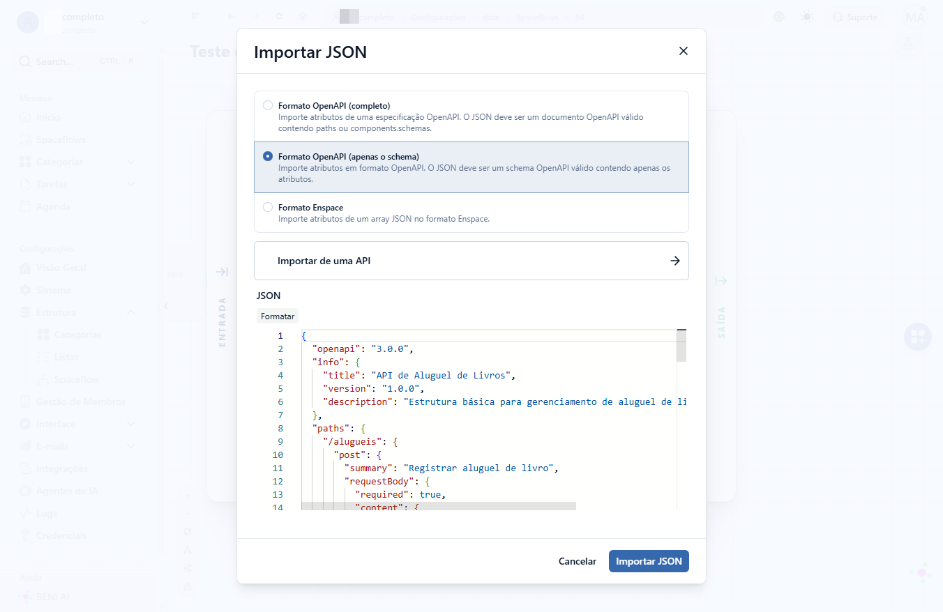 O próximo é o Formato OpenAPI (apenas o schema)