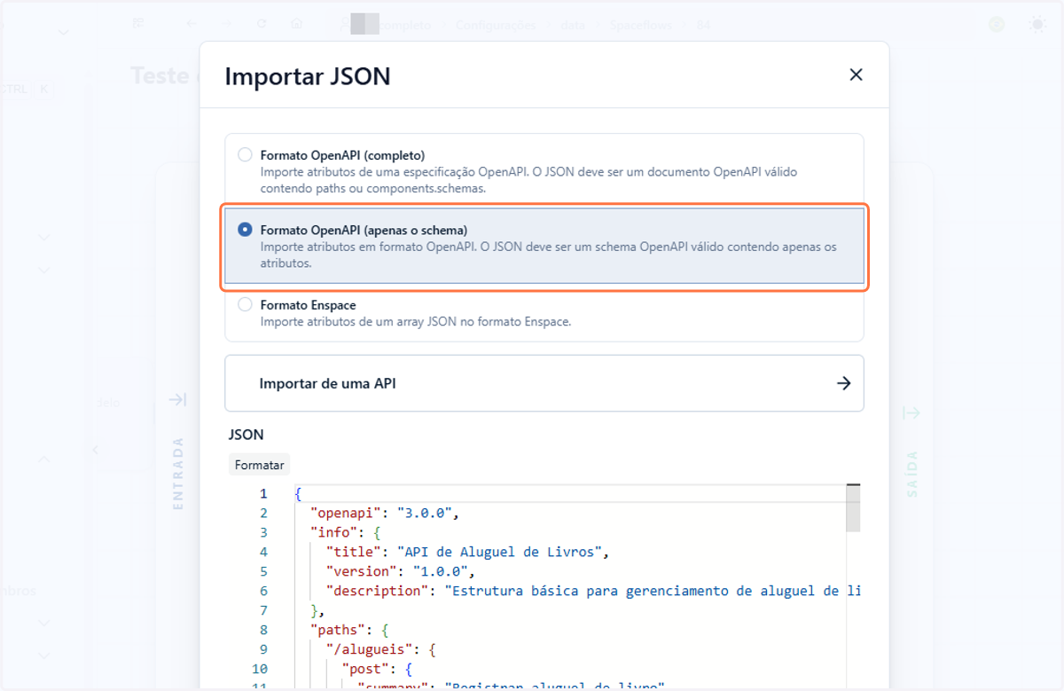 O próximo é o Formato OpenAPI (apenas o schema)