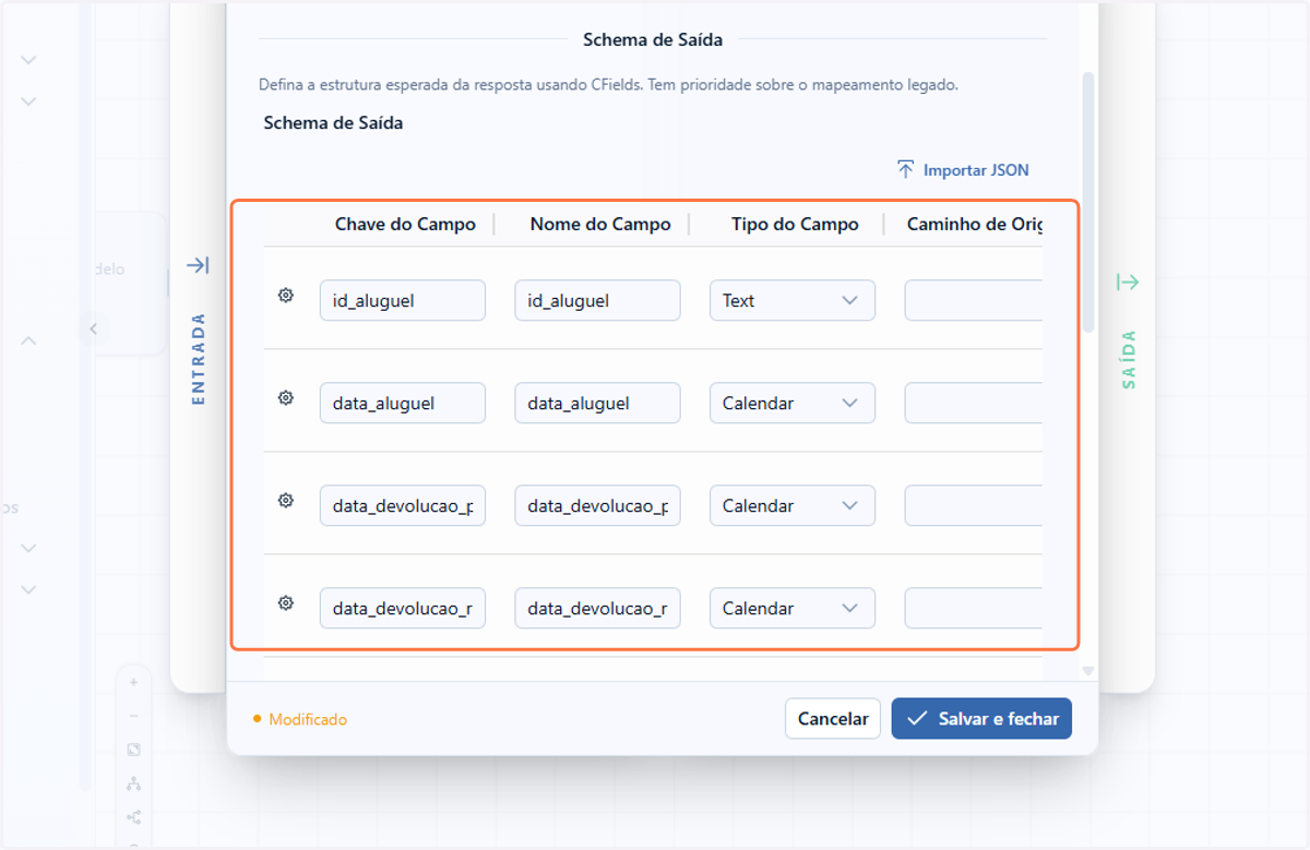 O repetidor de schema será preenchido automaticamente