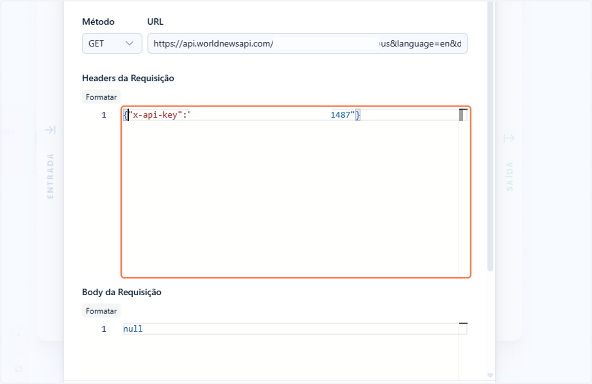 Para extrair corretamente o código dessa API, insira a key (chave) no campo JSON dedicado