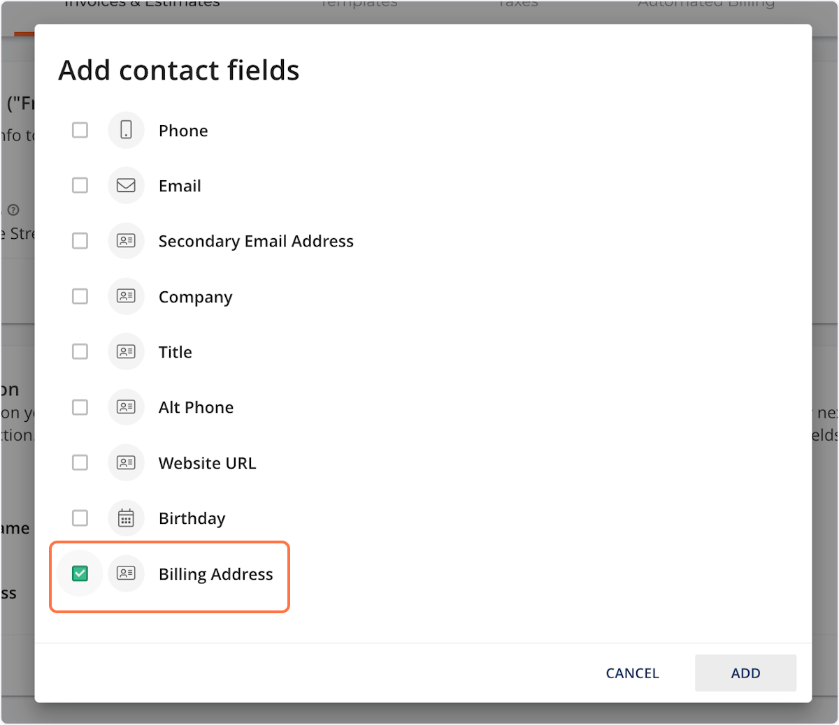 Check the box for any fields you also wish to be included on the invoices
