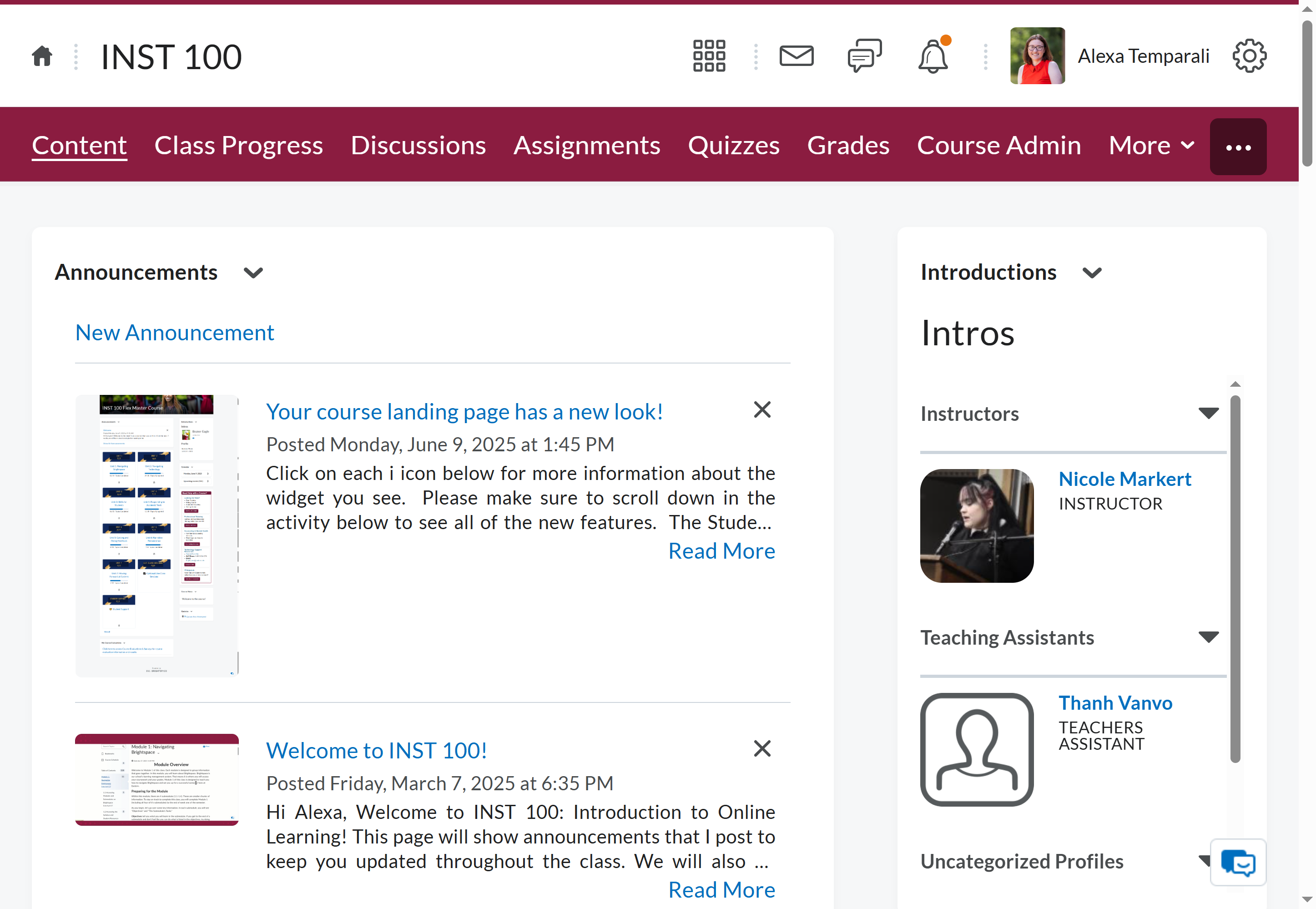 Open your class in Brightspace and click on Content