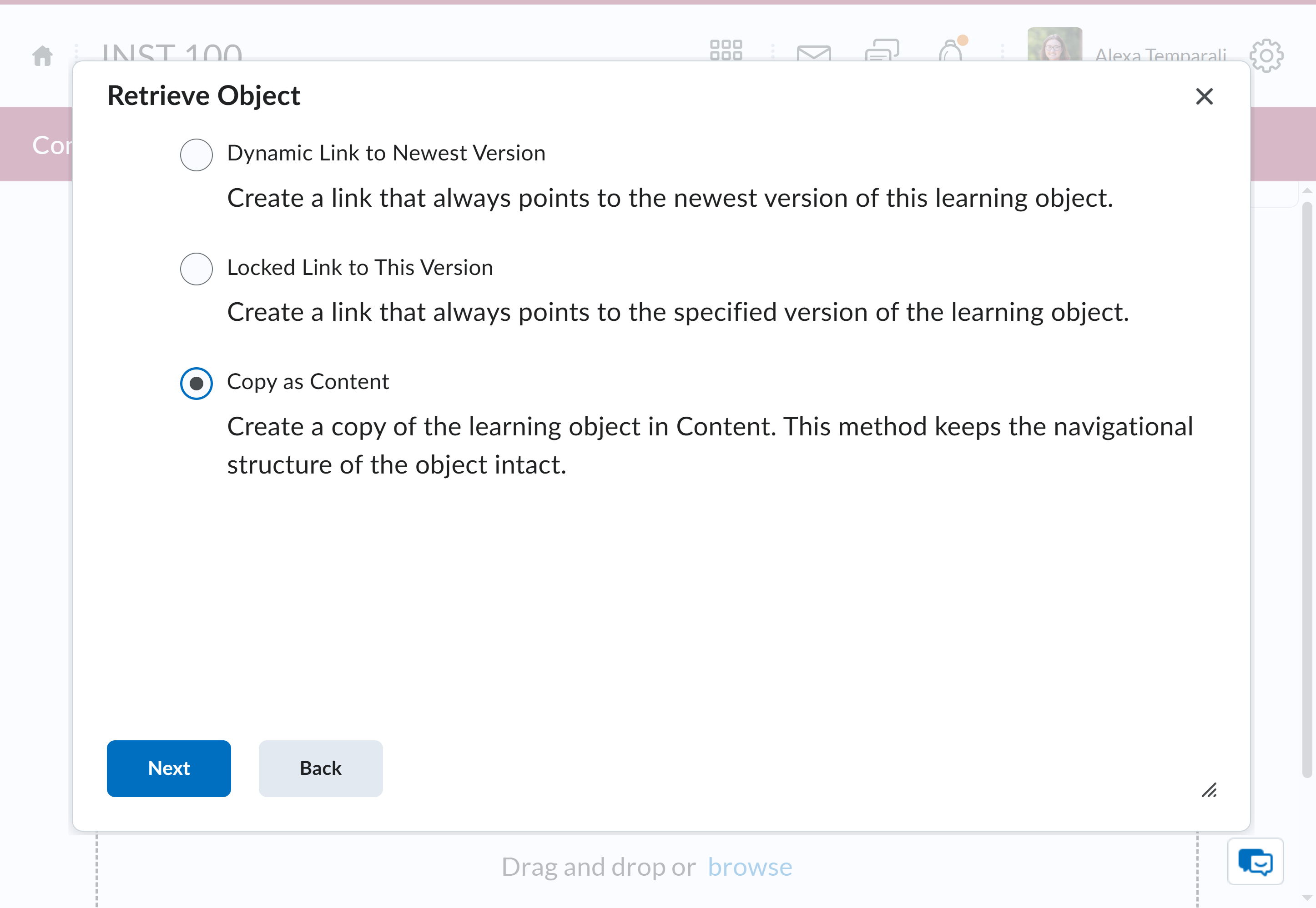 Select Copy as Content