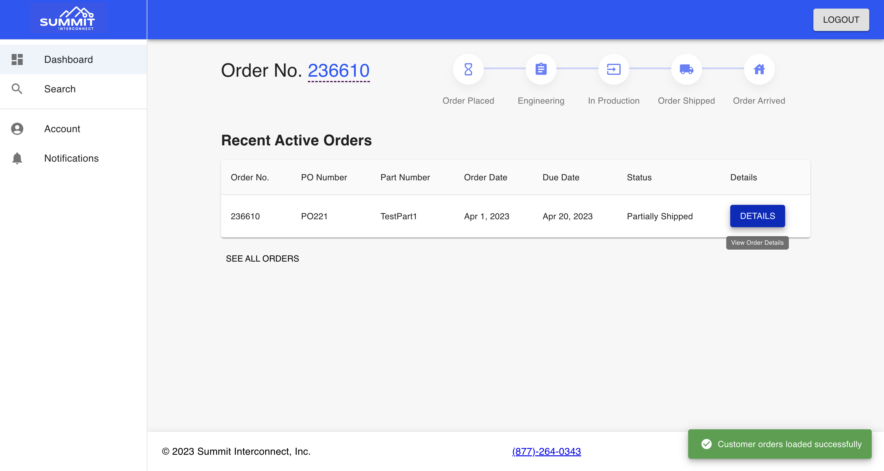 Click on the Details button for the order you wish to download files from