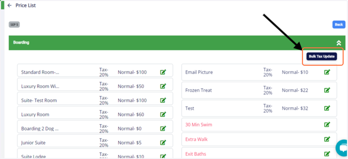 Click on "Bulk Tax Update"