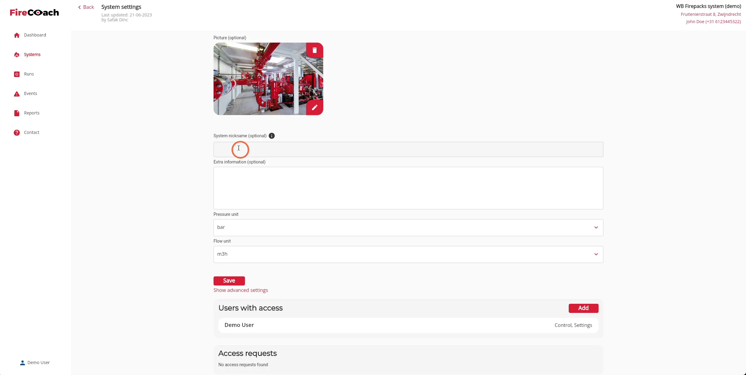 Click the 'Nickname' field to enter a nickname for the Firepack