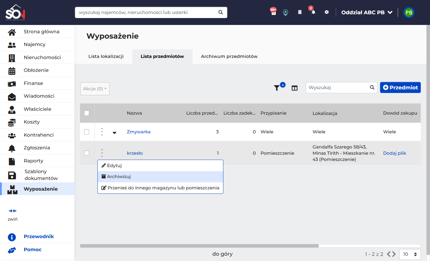 Następnie wybierz czynność, którą chcesz wykonać.