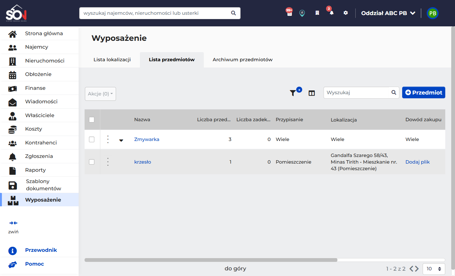 Aby edytować, zarchiwizować lub przenieść przedmiot do innego pomieszczenia lub magazynu kliknij trzy kropeczki.