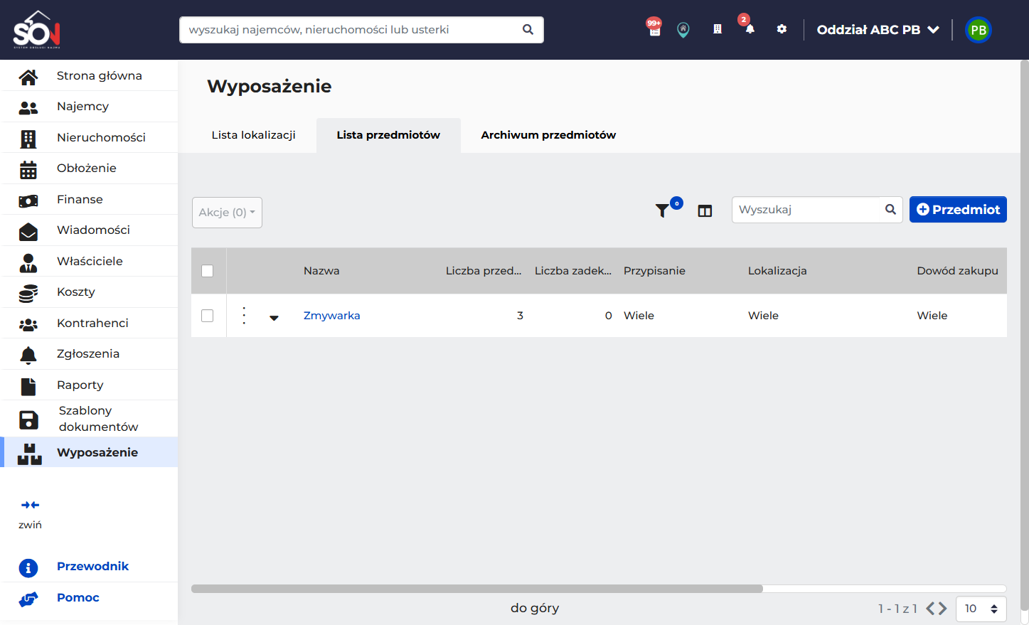 W zakładce archiwum przedmiotów, znajdują się zarchiwizowane przedmioty.