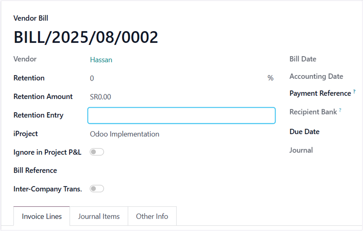 Click on Retention Entry