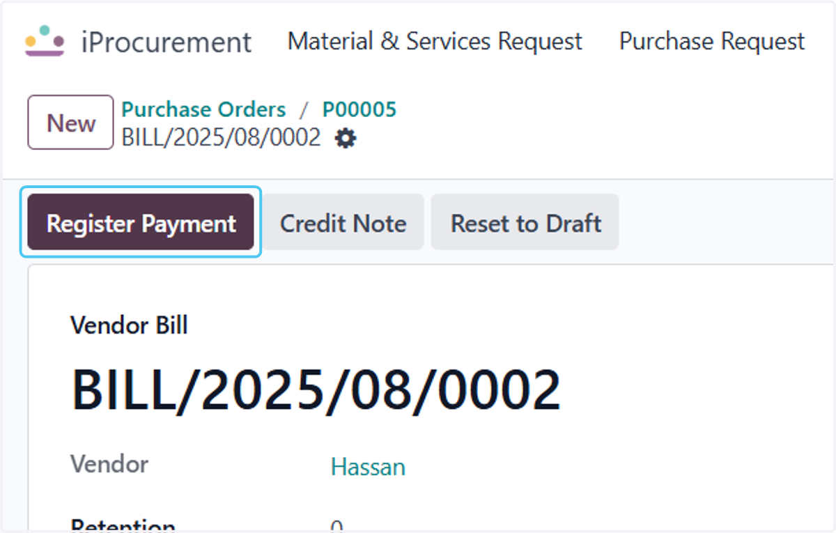 Click on Register Payment