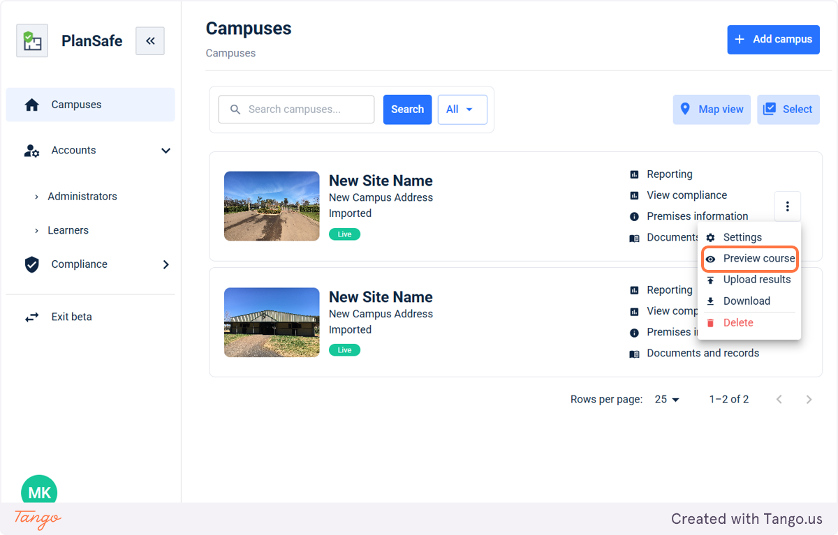 Click on preview course