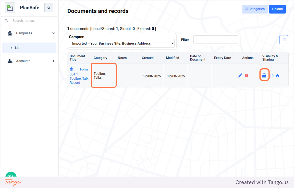 Your new document will appear in the list.