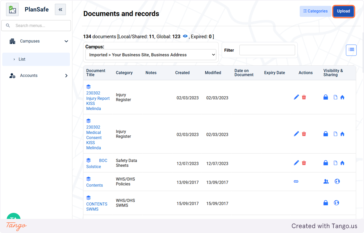 Uploading your own company documents