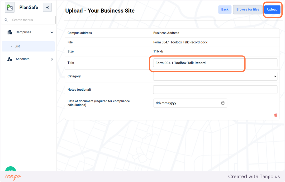 Upload settings