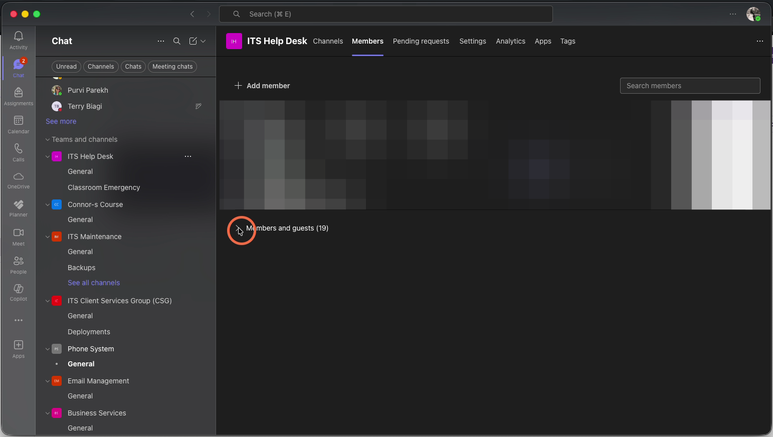 Click on the arrow next to Members and Guests