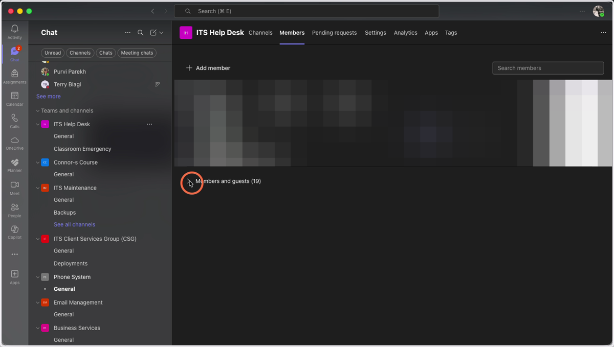 Click on the arrow next to Members and Guests