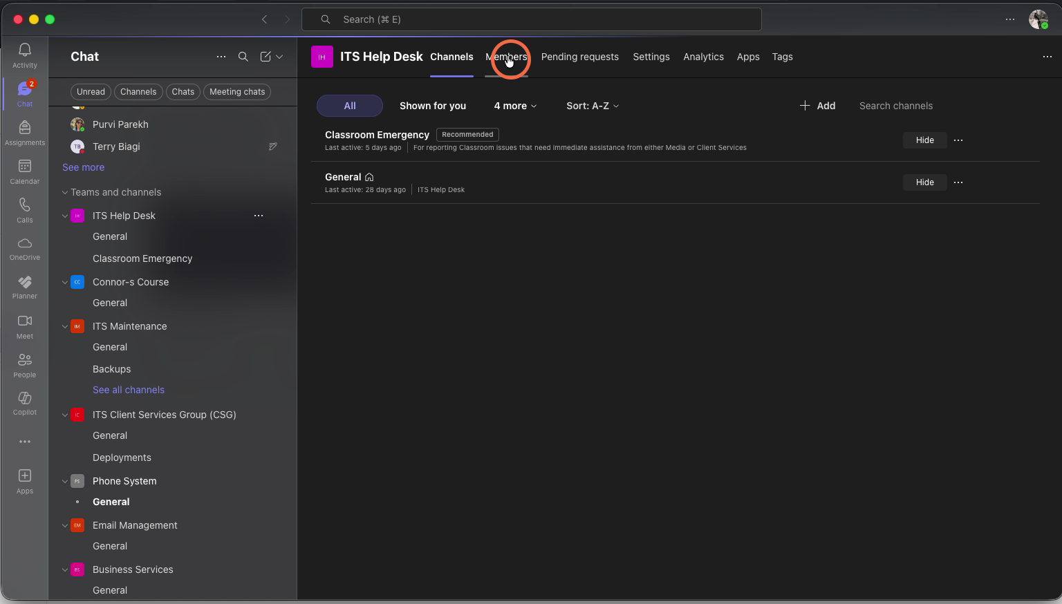 Click on the Members Tab at the Top