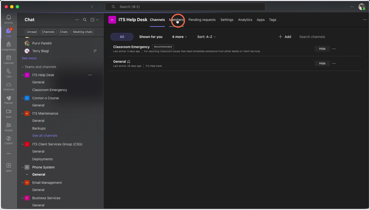 Click on the Members Tab at the Top