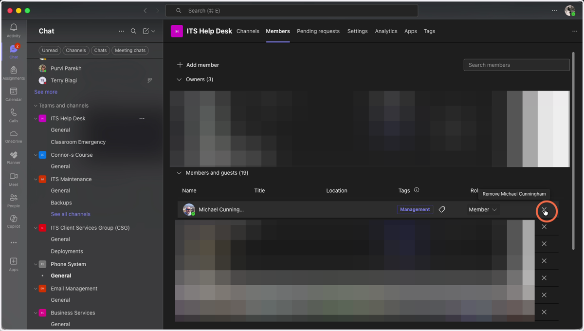 Click on the X on the far right listed with the User.