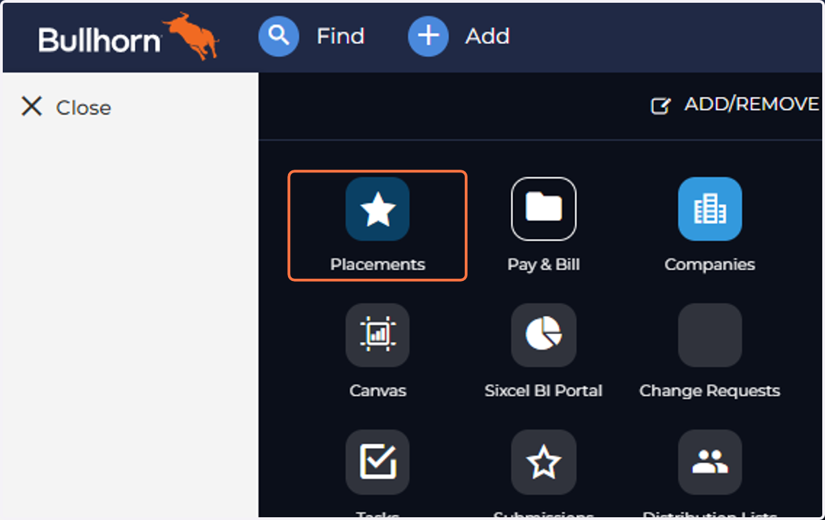 Click on Placements