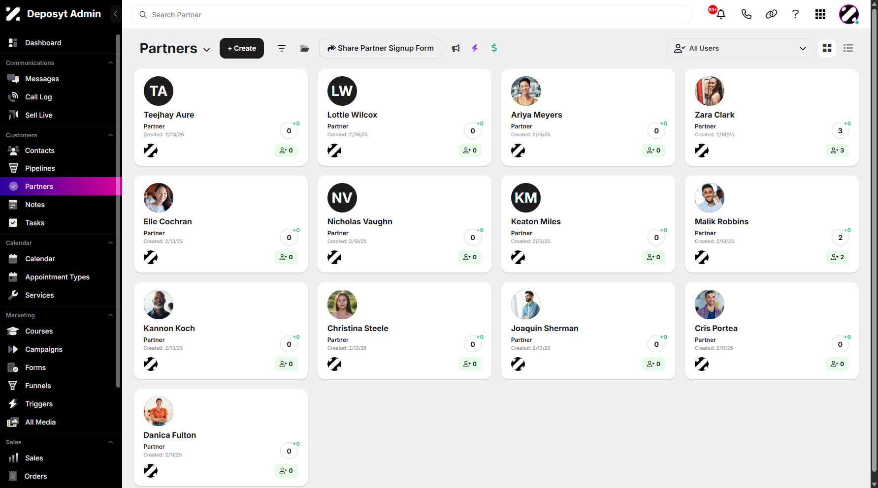 Step 1: On your Dashboard, navigate to the Partners under the Customers section.