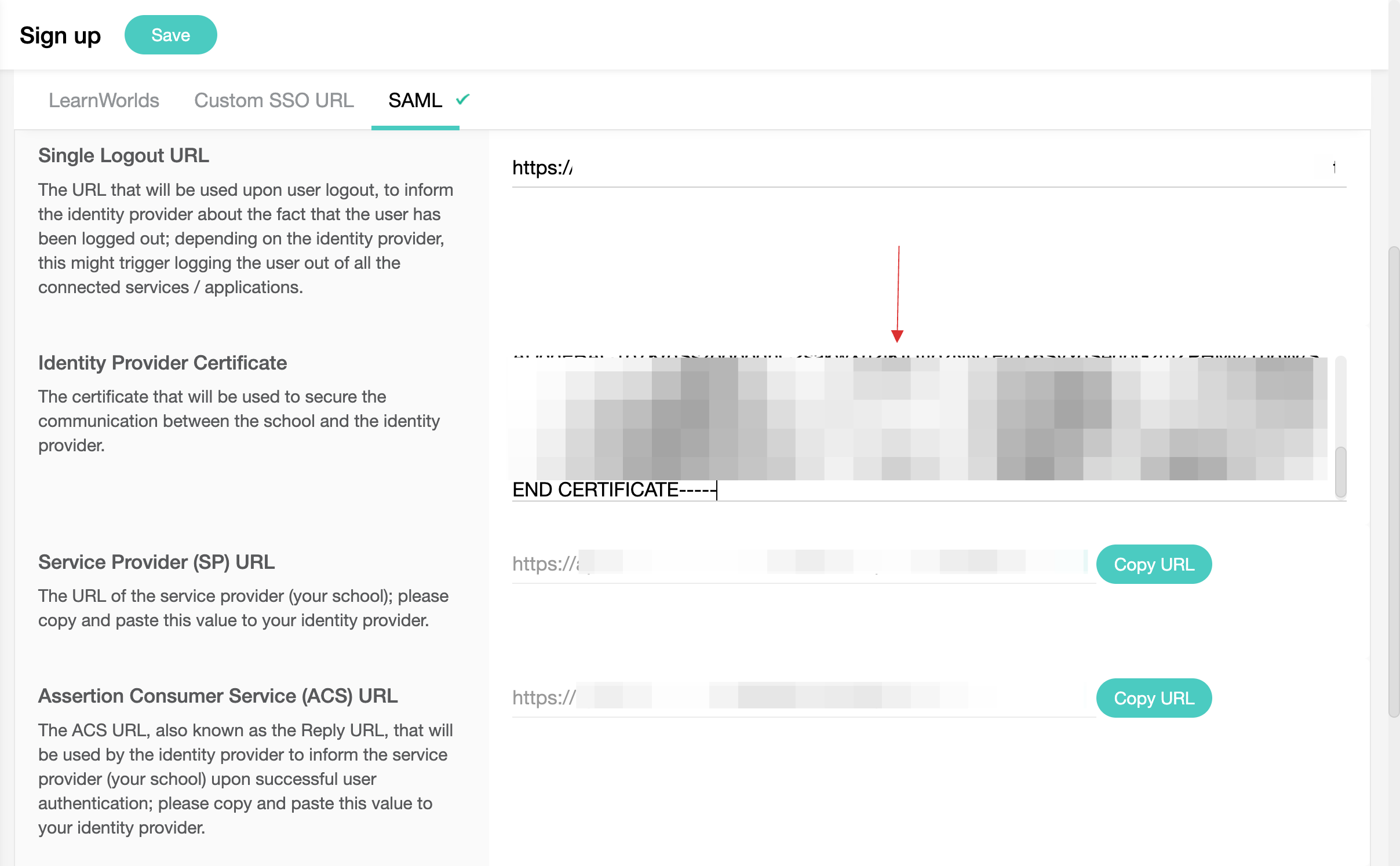 Identity Provider Certificate