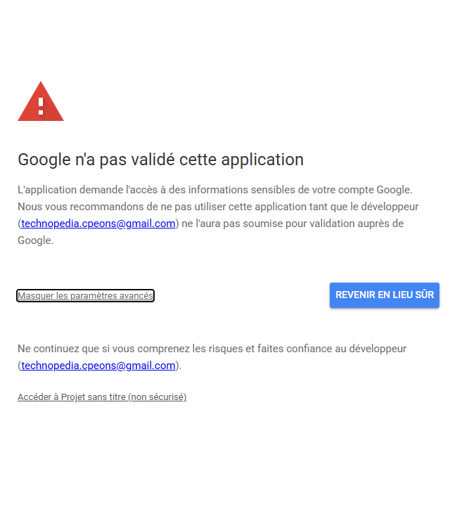 Clique sur Accéder à Projet sans titre (non sécurisé)