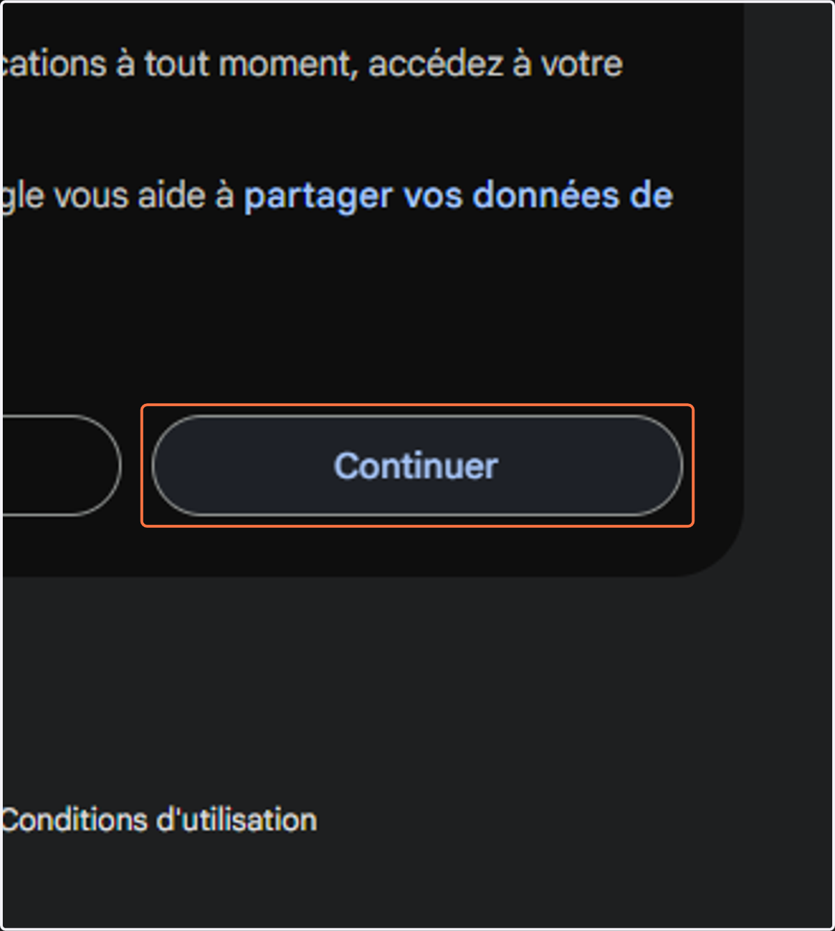 Clique sur Continuer