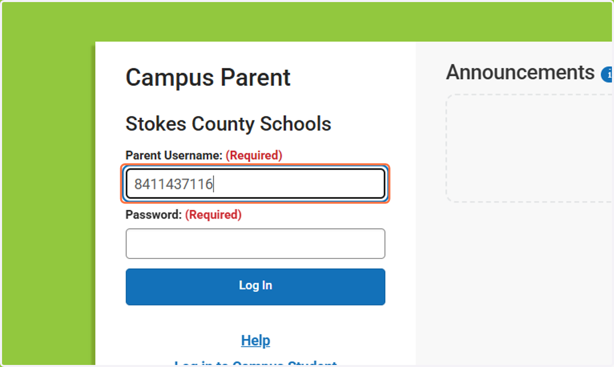 Type your parent username