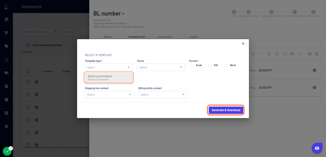 Select the template and click on "Generate & Download"