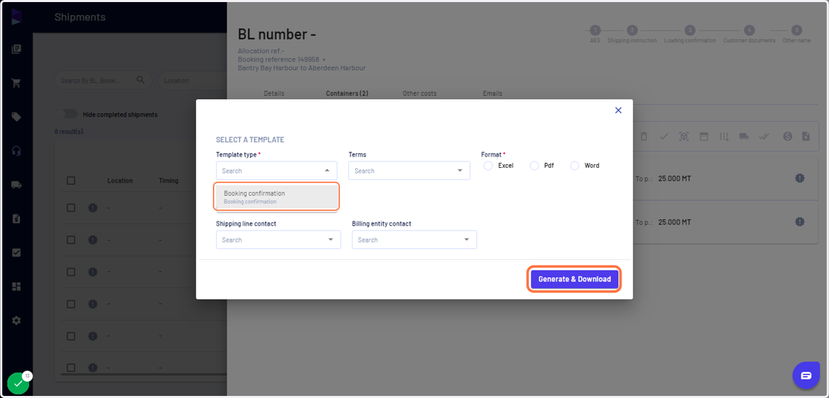 Select the template and click on "Generate & Download"