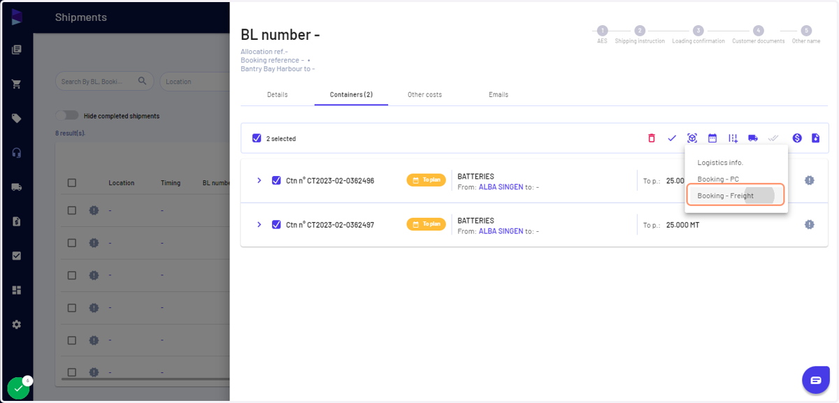 Click on "Booking - Freight"