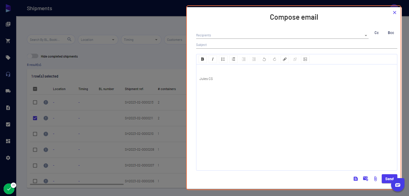 Compose the email or choose from the templates, attach booking copy "From the app" or "From your desktop" and hit "Send"