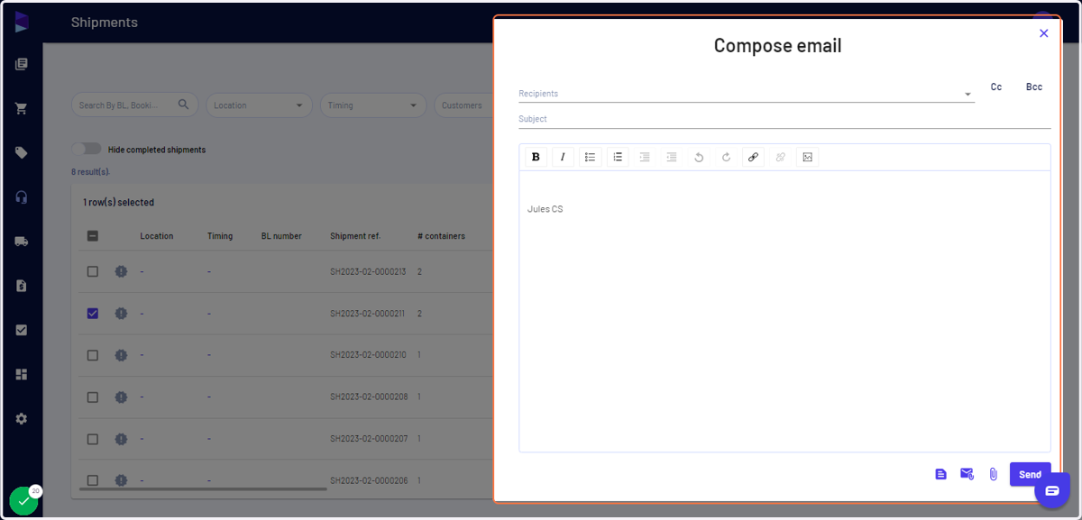 Compose the email or choose from the templates, attach booking copy "From the app" or "From your desktop" and hit "Send"