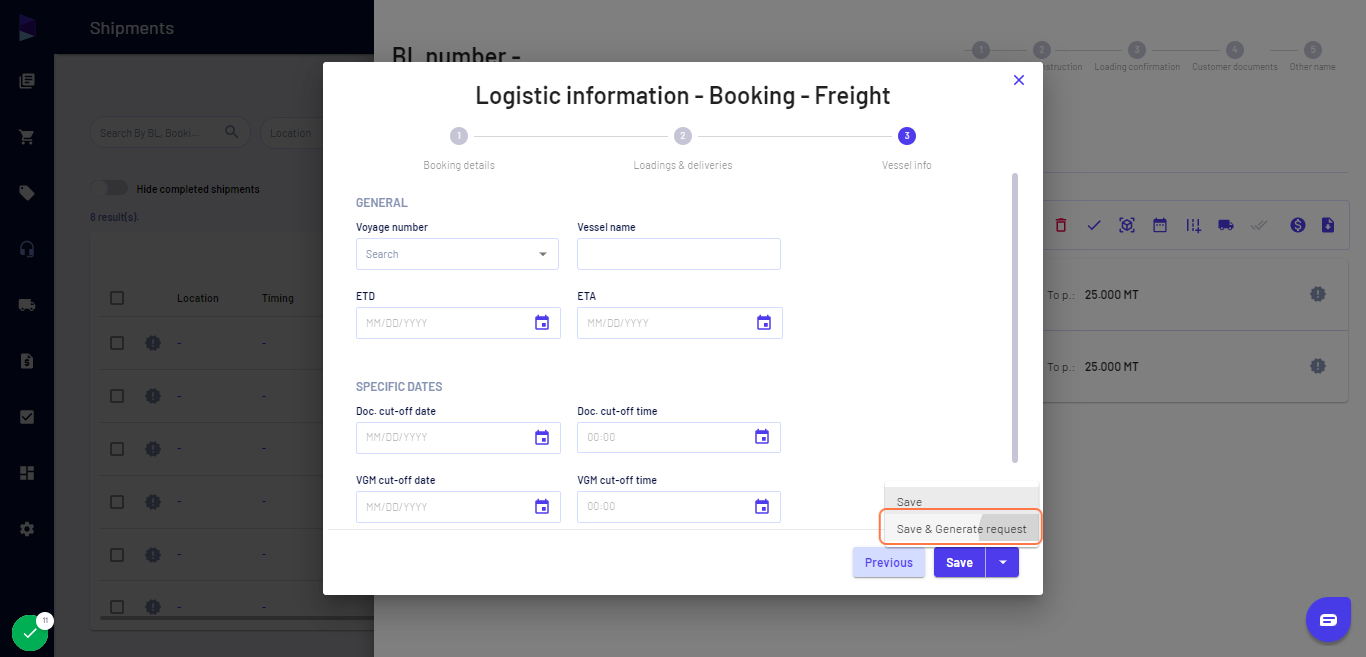 Fill in the details and click on the drop-down and click on "Save & Generate request"