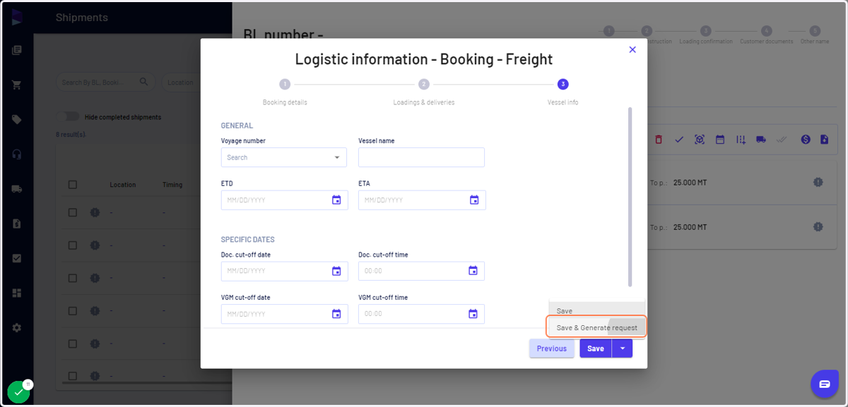 Fill in the details and click on the drop-down and click on "Save & Generate request"