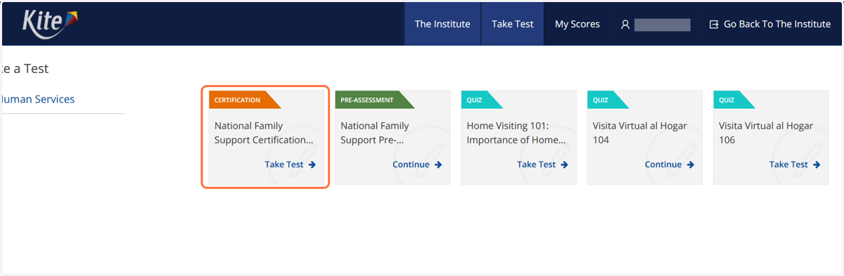 Select the National Family Support Certification Exam.
