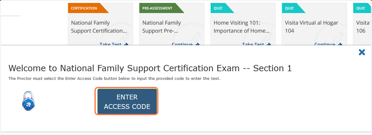 Click on the "Enter Access Code" button to enter the access code. The proctor will provide your access code verbally.