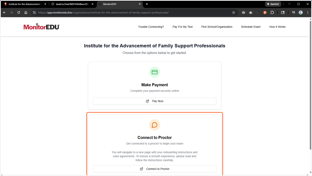 Connect to proctor