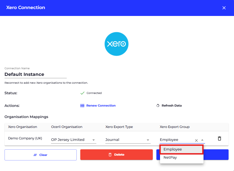 Click on Xero Export Group dropdown