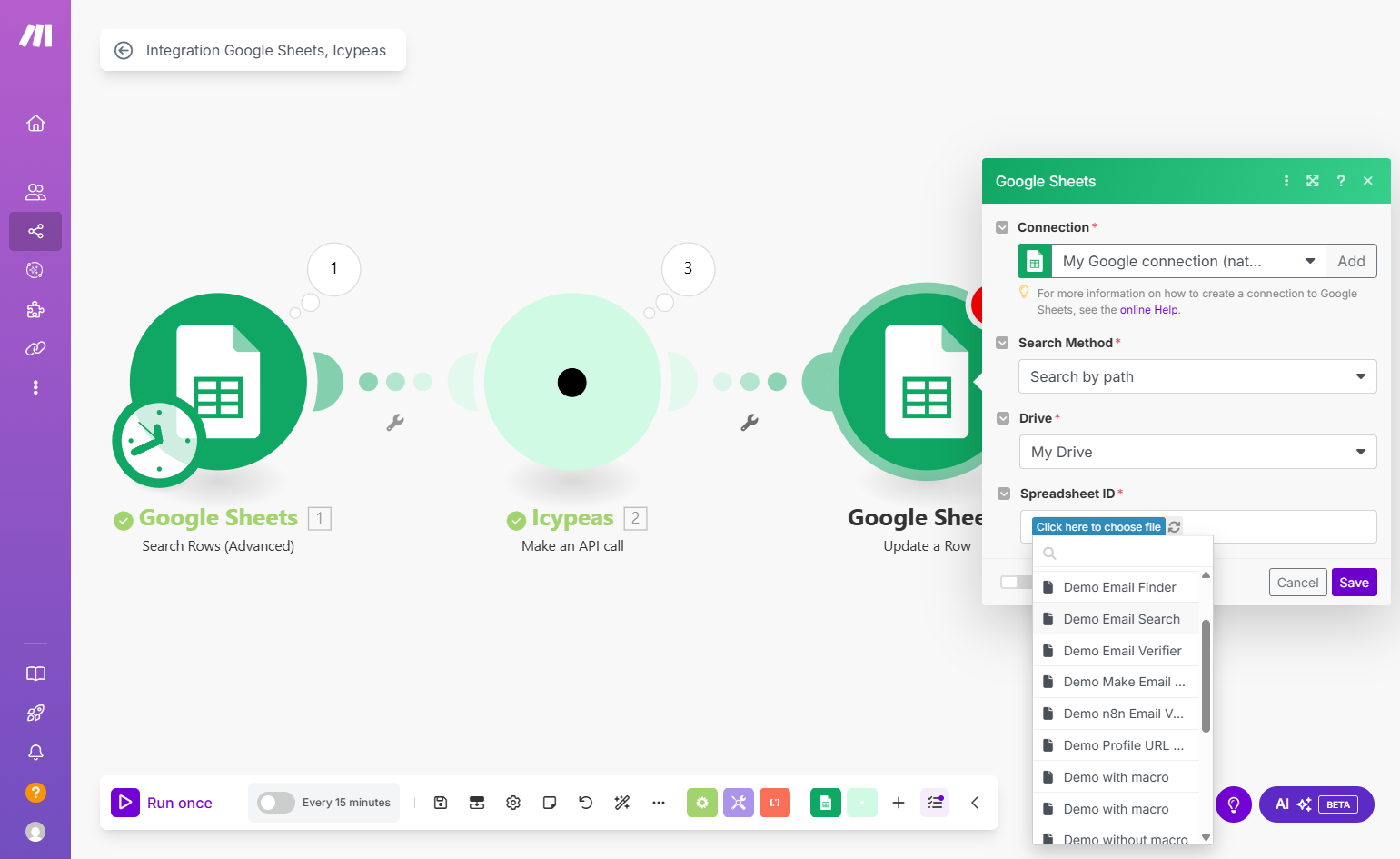 Click on "Click here to choose file" and select your Google Sheet document.