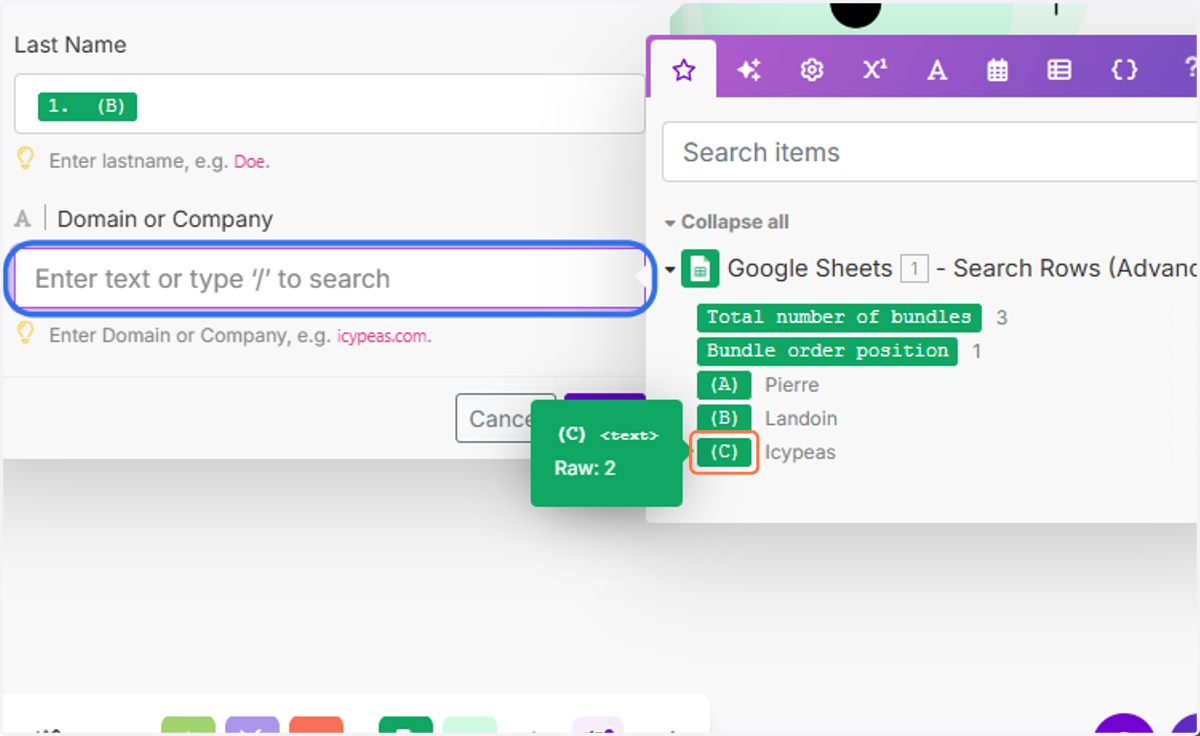 Click on the "Domain or Company" field and select "(C)".