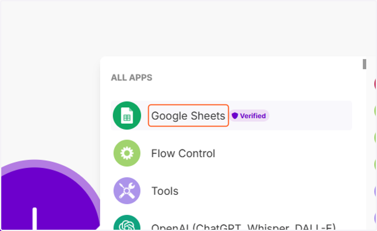 Select Google Sheets.