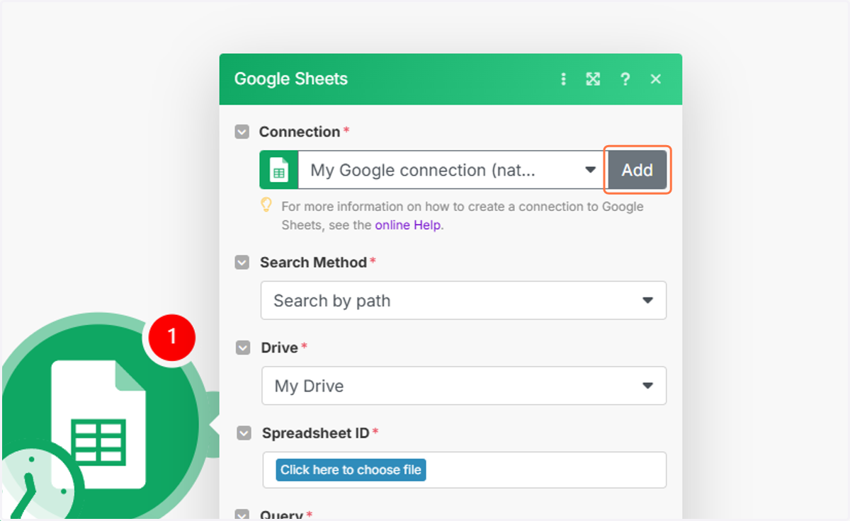 Click on Add and connect to your Google account.