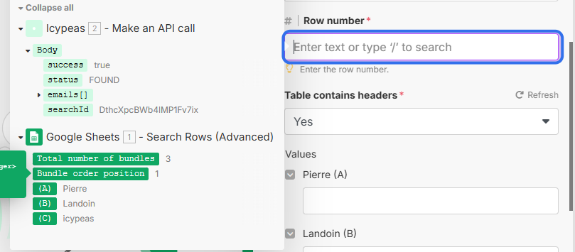 Click on the "Row number" field and select "Bundle order position".