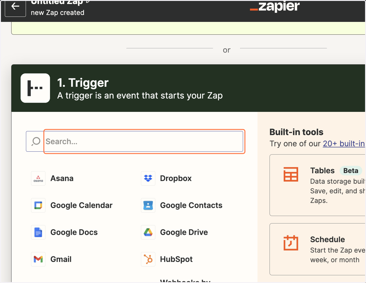 You can search for the app of your choice to be your Trigger...