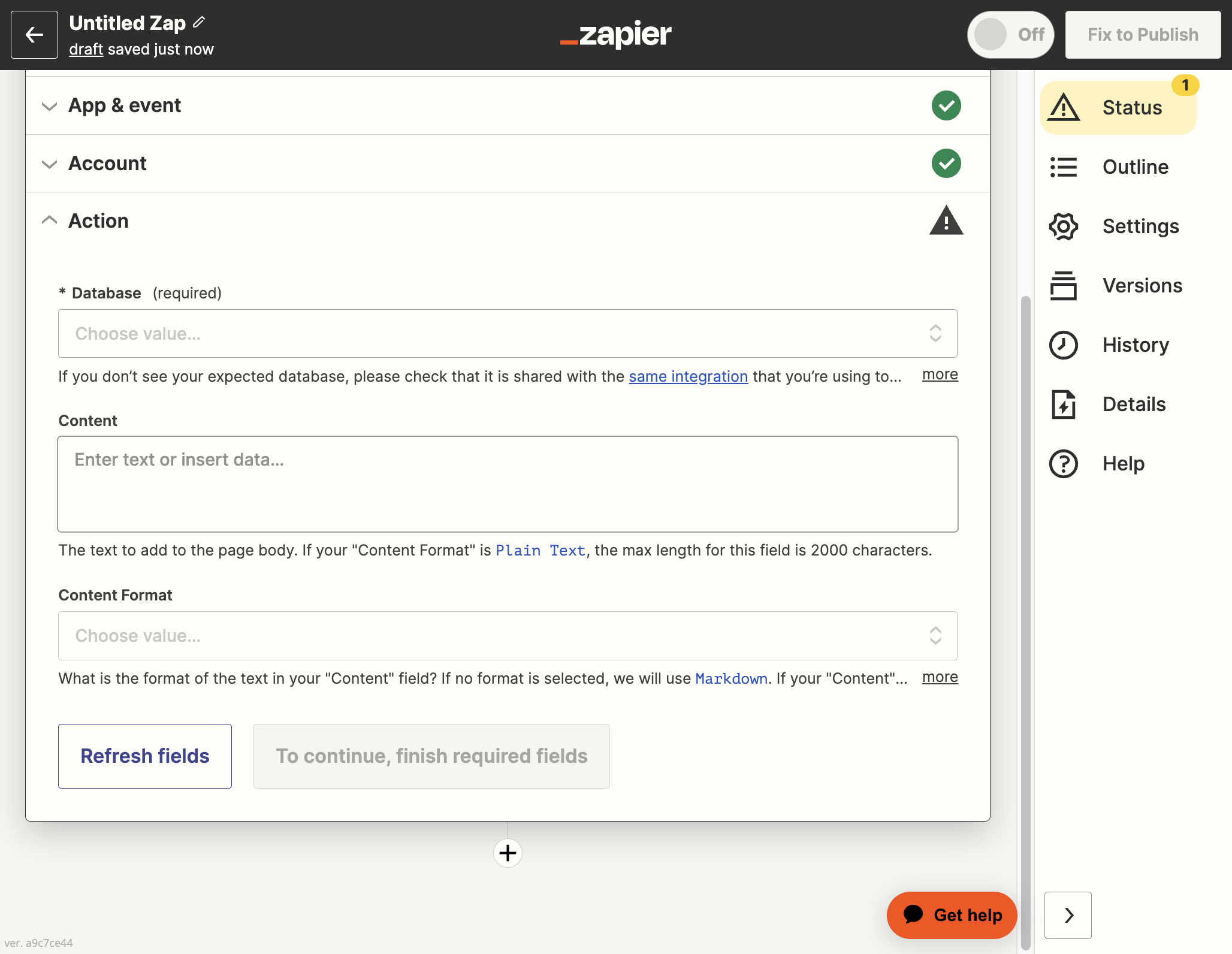 Fill out the Action form based on your criteria/data
