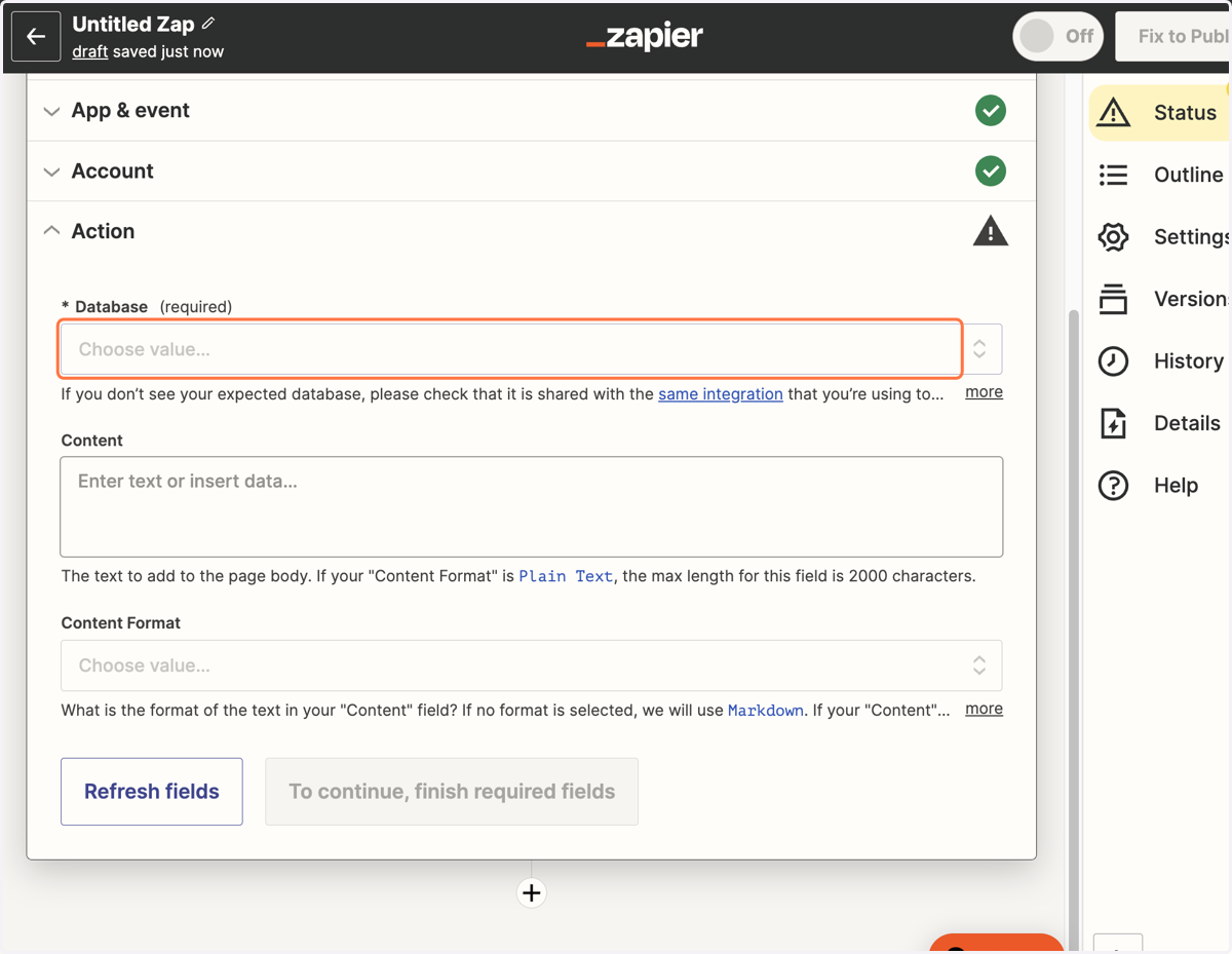 Fill out the Action form based on your criteria/data