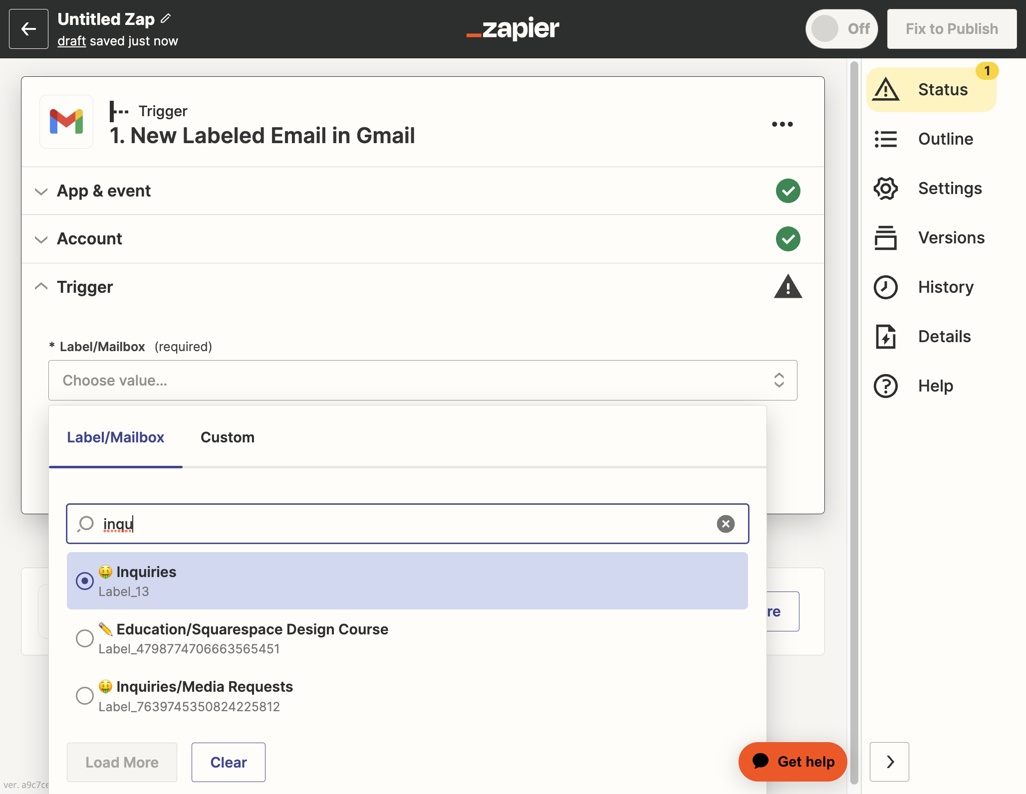 Click on your trigger option in the dropdown (this step may not be necessary based on the trigger selected)